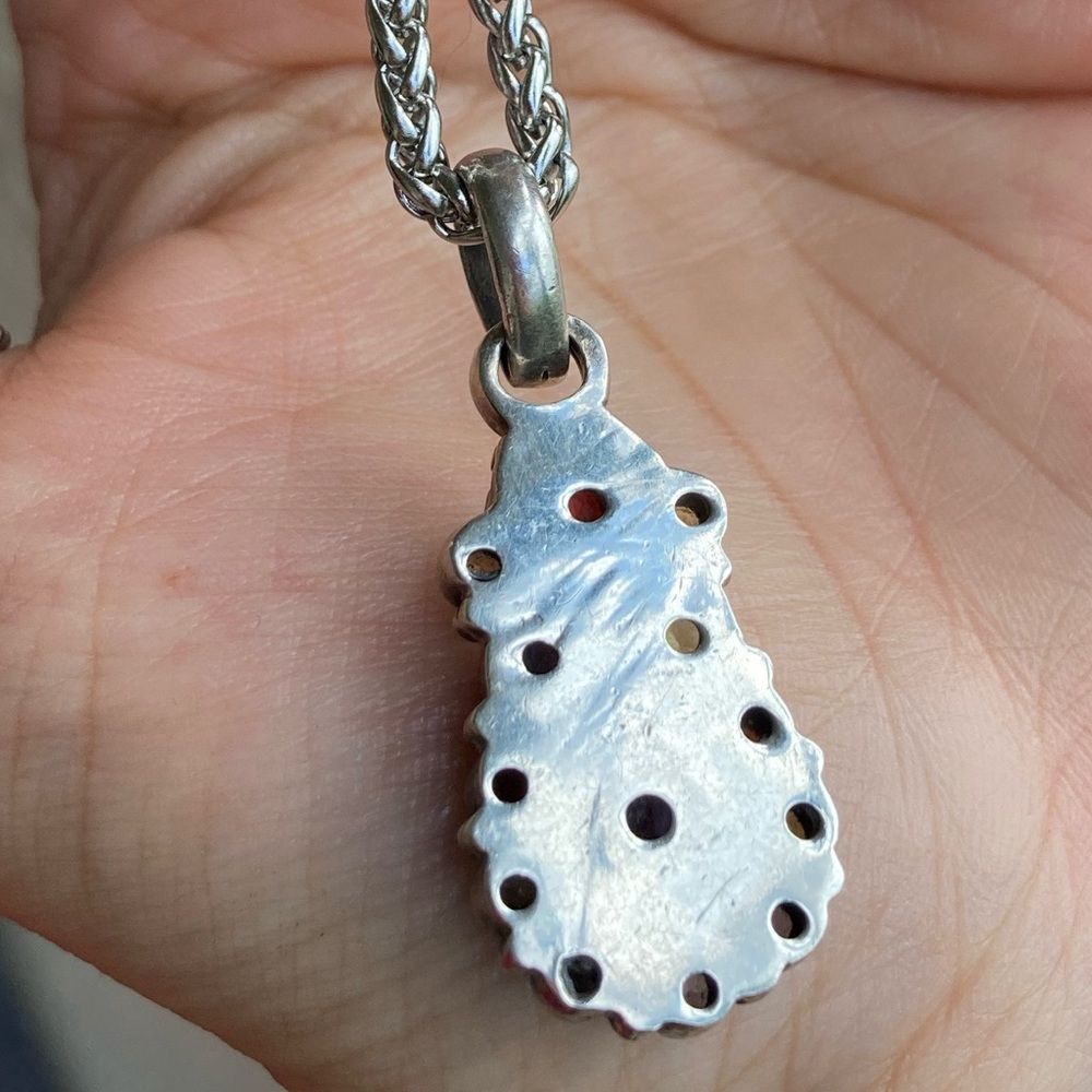 925 sterling silver genuine multi gemstone charm stainless steel chain necklace - Picture 5 of 9